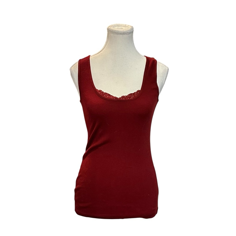 Y2K Express ribbed lace maroon tank top